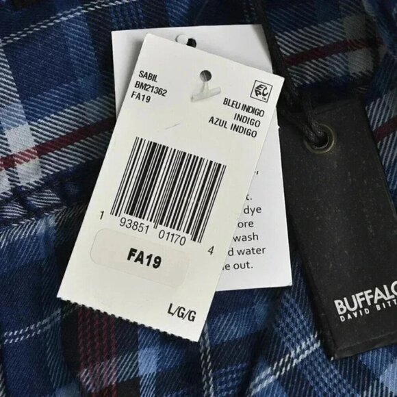 NWT Buffalo Plaid Check Blue Snap Button Dress Shirt Size Large - Picture 6 of 14